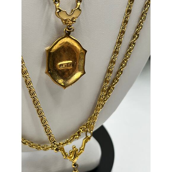 ART Arthur Pepper Vintage Signed Triple Strand Gold Tone Locket Necklace - Picture 5 of 15